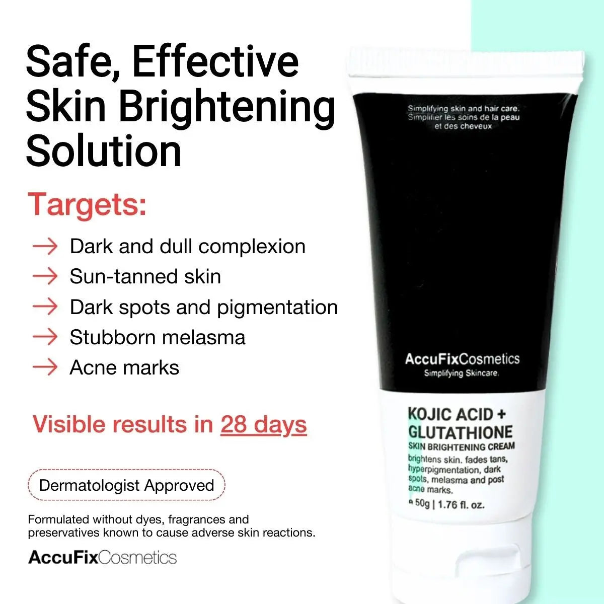 AccuFixCosmetics Kojic Acid Glutathione Skin Brightening Cream AccuFixCosmetics Kojic Acid Glutathione Skin Brightening Cream