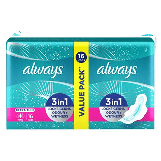 Always 3-in-1 Ultra Thin (Long) Sanitary Pads, 16 Pads - Vitamins House
