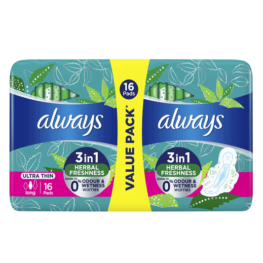 Always 3-in-1 Ultra Thin (Long) Sanitary Pads, 16 Pads - Vitamins House