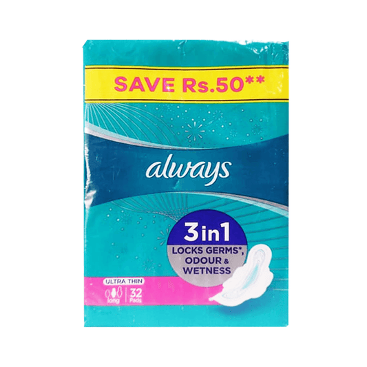 Always 3-in-1 Ultra Thin (Long) Sanitary Pads, 32 Pads - Vitamins House
