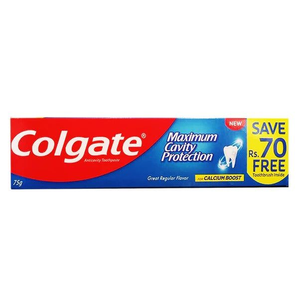 Colgate Maximum Cavity Protection Toothpaste with Free Toothbrush, 75g - Vitamins House Colgate Maximum Cavity Protection Toothpaste with Free Toothbrush, 75g - Vitamins House