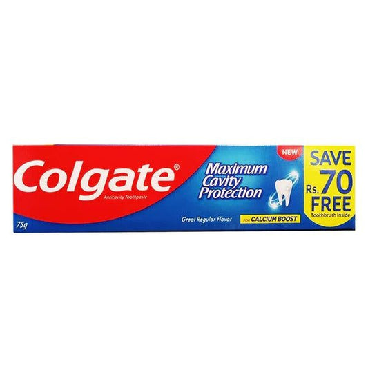 Colgate Maximum Cavity Protection Toothpaste with Free Toothbrush, 75g - Vitamins House