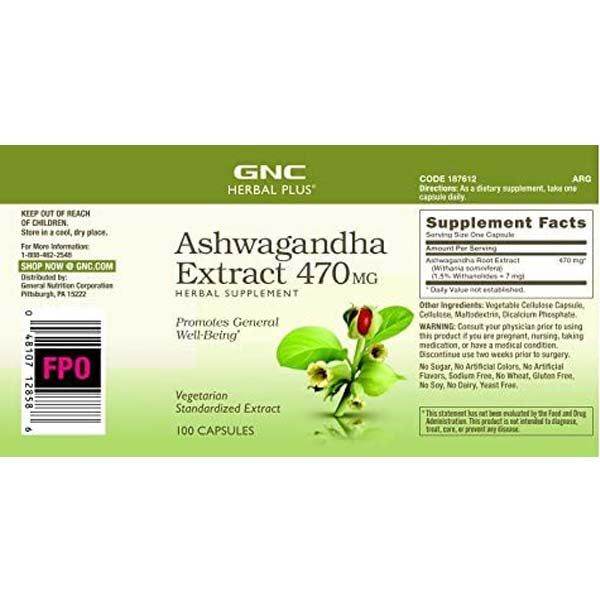 GNC Herbal Plus Ashwagandha Extract 470 MG - Vitamins House GNC Herbal Plus Ashwagandha Extract 470 MG - Vitamins House
