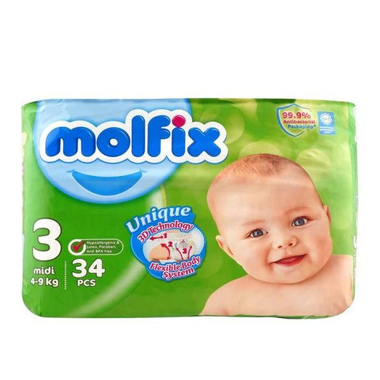 Molfix Diapers Size 3 (Midi), 34 Ct - Vitamins House