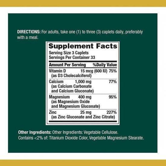 Nature's Bounty Calcium Magnesium Zinc, 100 Ct - Vitamins House