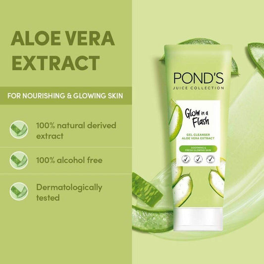 Pond's Glow in a Flash Gel Cleanser Aloe Vera Extract + Vitamin B3, 90g - Vitamins House