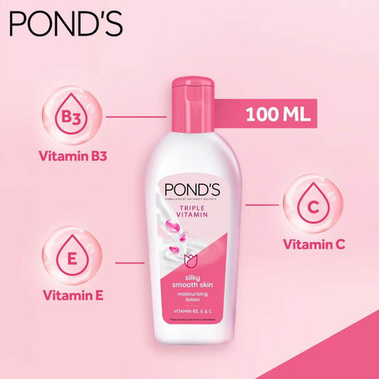 Pond's Triple Vitamin Silky Smooth Skin Moisturising Lotion, 100ml - Vitamins House