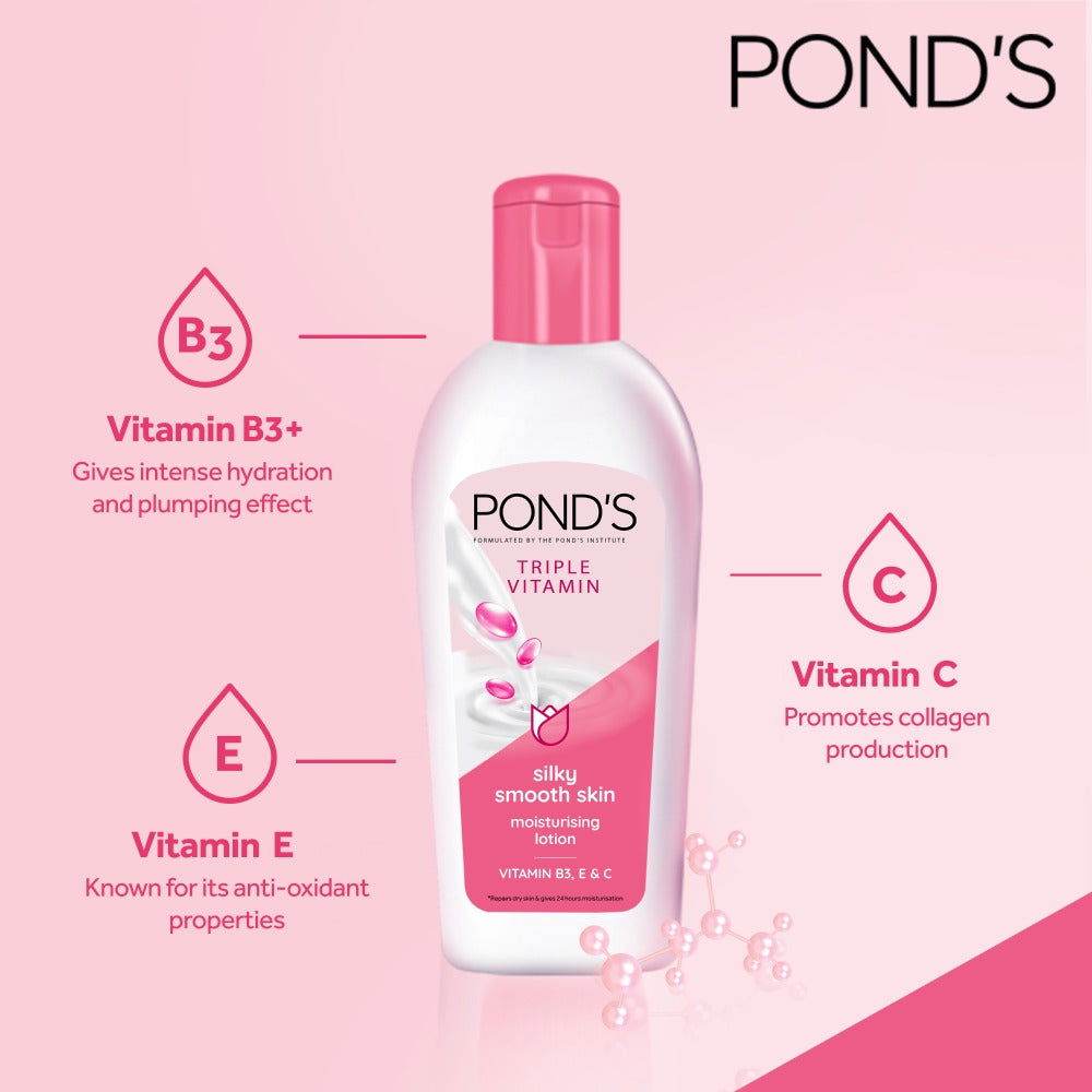 Pond's Triple Vitamin Silky Smooth Skin Moisturising Lotion, 200ml - Vitamins House Pond's Triple Vitamin Silky Smooth Skin Moisturising Lotion, 200ml - Vitamins House
