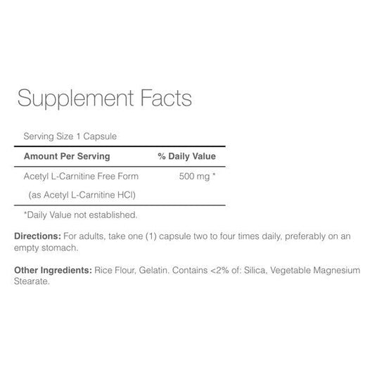 Puritan's Pride Acetyl L-Carnitine 500mg, 30 Ct - Vitamins House