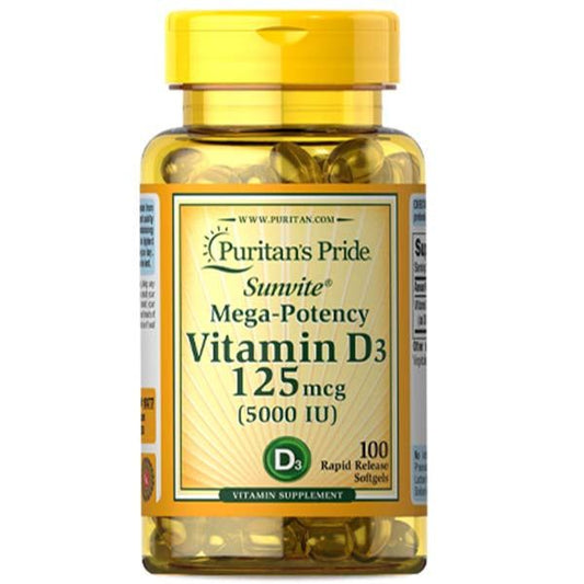Puritan's Pride Vitamin D3 125 mcg (5000 IU), 100 Ct - Vitamins House
