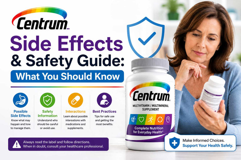 Multivitamin bottle with safety shield, checklist, medical cross, tablets, and leaves