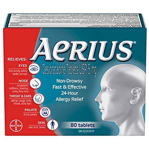 Aerius Allergy Medicine, Fast Relief, 24-Hour, Non-Drowsy, 15 Symptoms, 80 Tablets - Vitamins House