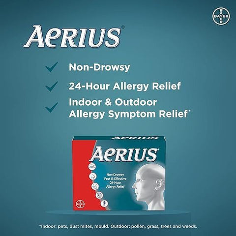 Aerius Allergy Medicine, Fast Relief, 24-Hour, Non-Drowsy, 15 Symptoms, 80 Tablets - Vitamins House