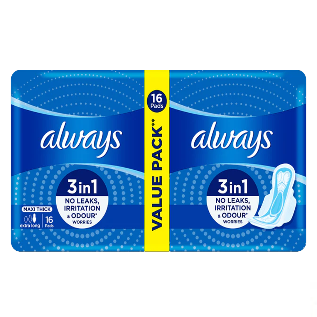 Always 3-in-1 Maxi Thick (Extra Long) Sanitary Pads, 16 Pads