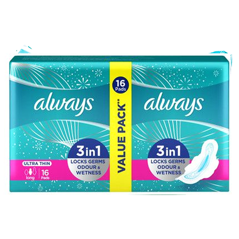 Always 3-in-1 Ultra Thin (Long) Sanitary Pads, 16 Pads