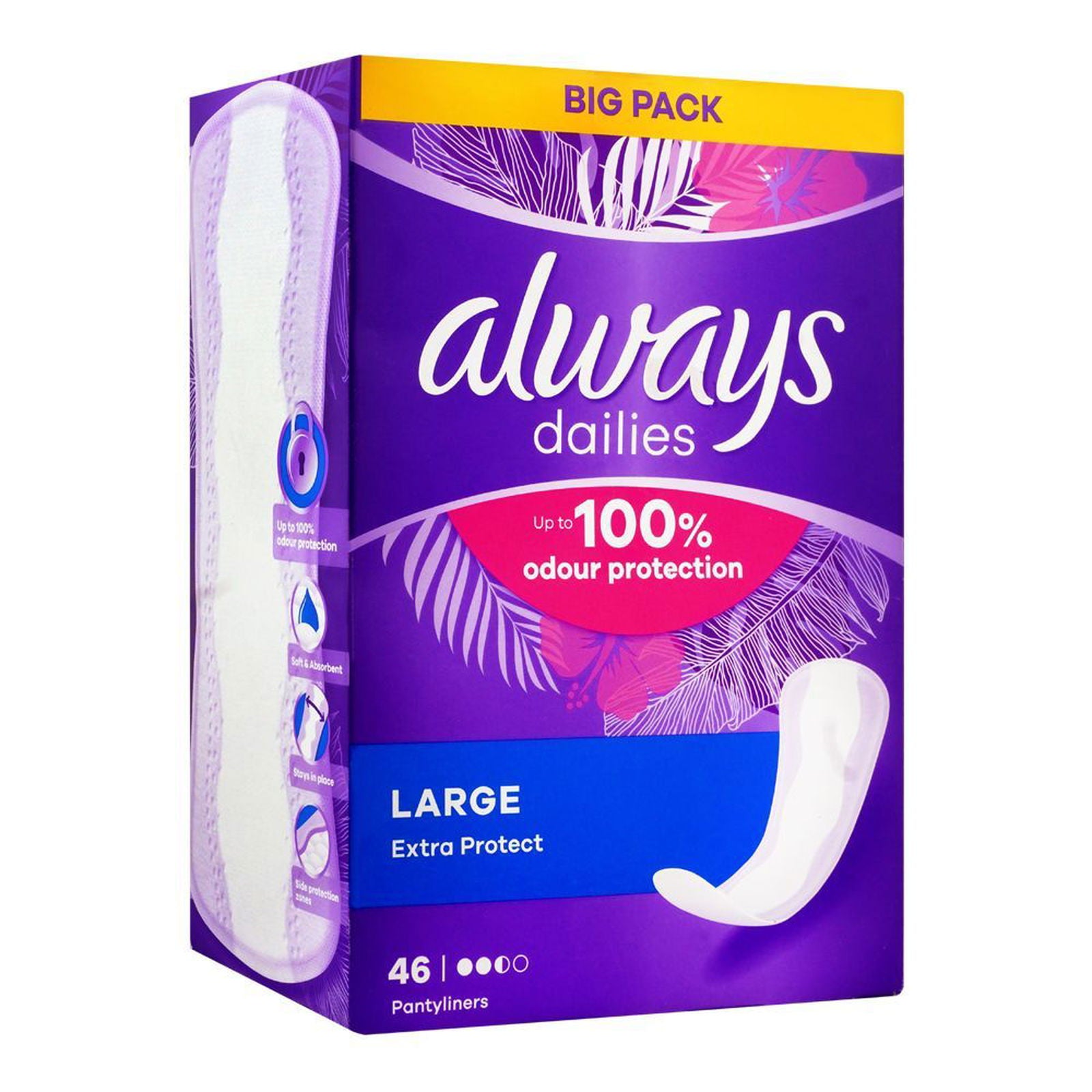 Always Dailies Up-To 100% Odour Protection Panty Liners, Large, 46-Pack - Vitamins House