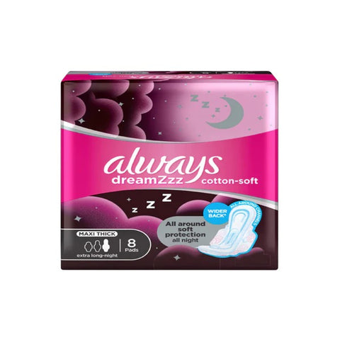 Always Dreamzzz 2-in-1 Maxi Thick (Extra Long-Night) Sanitary Pads, 8 Ct