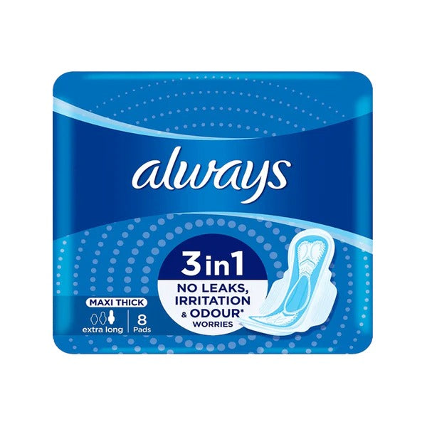 Always 3-in-1 Maxi Thick (Extra Long) Sanitary Pads, 8 Ct