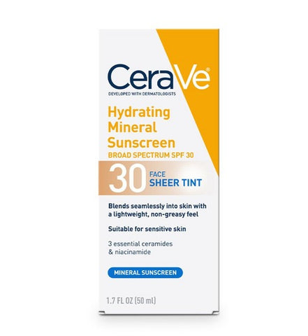 Cerave Haydrating Mineral Sunscreen Broad Spectrum Spf 30 Face Sheer Tint 50Ml