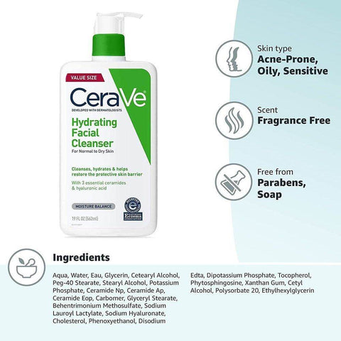 Cerave Hydrating Facial Cleanser For Normal To Dry Skin 237Ml - Vitamins House
