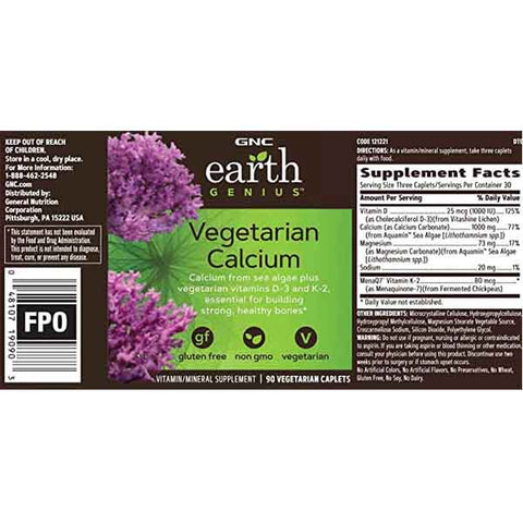 GNC Earth Genius Vegetarian Calcium 90 Caplets