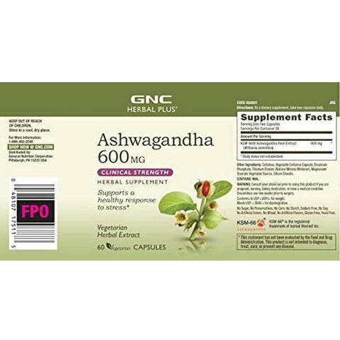 GNC Herbal Plus Ashwagandha 600MG 60caps