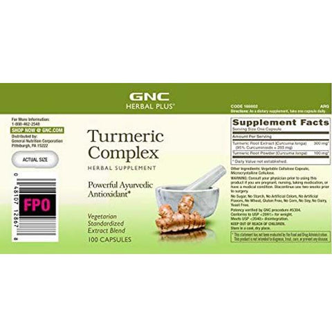 GNC Herbal Plus Turmeric Complex 100 Capsules