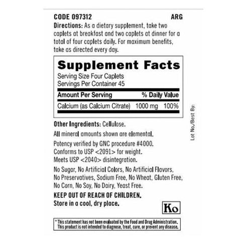 GNC Calcium Citrate 1000mg 180CT - Vitamins House