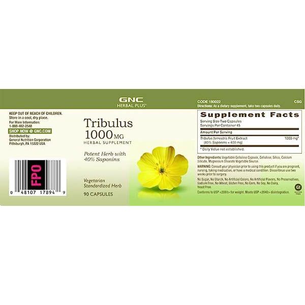 GNC Herbal Plus Tribulus 1000mg 90 Capsules - Vitamins House