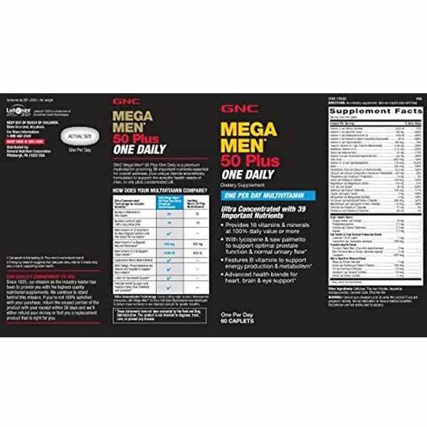GNC MEGA MEN 50 Plus One Daily 60 Caplets - Vitamins House