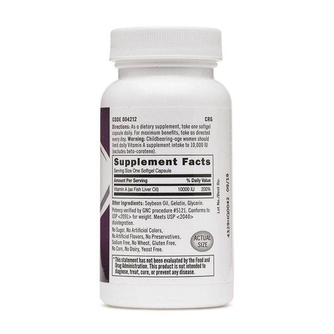 GNC Vitamin A 10000 IU 100 Softgels - Vitamins House