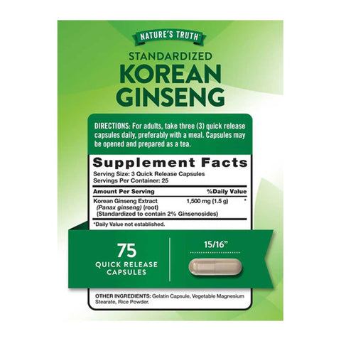 Nature’s Truth Korean Ginseng 1500mg Supplement Facts