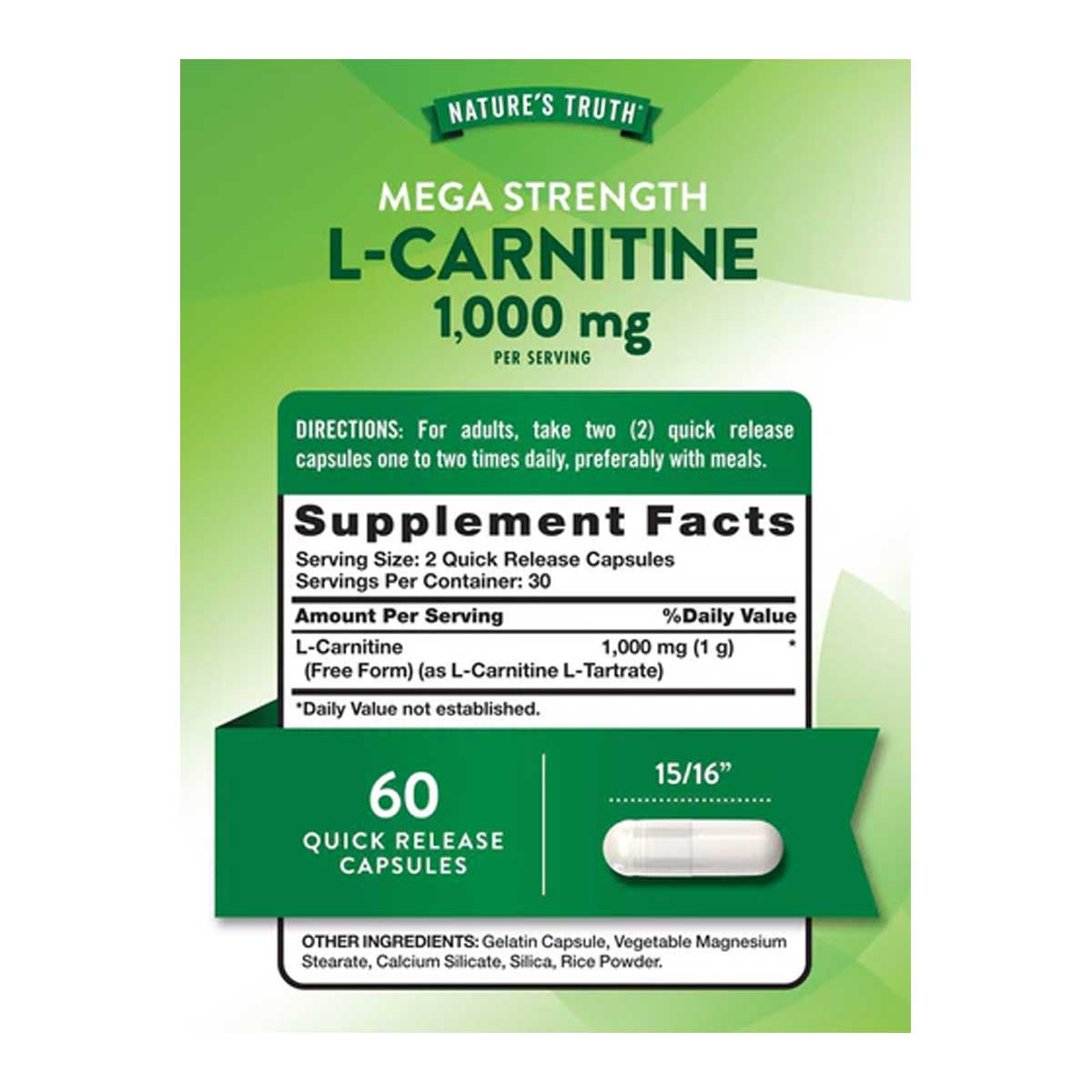 Nature’s Truth L-Carnitine 1000mg Pakistan Supplement Facts