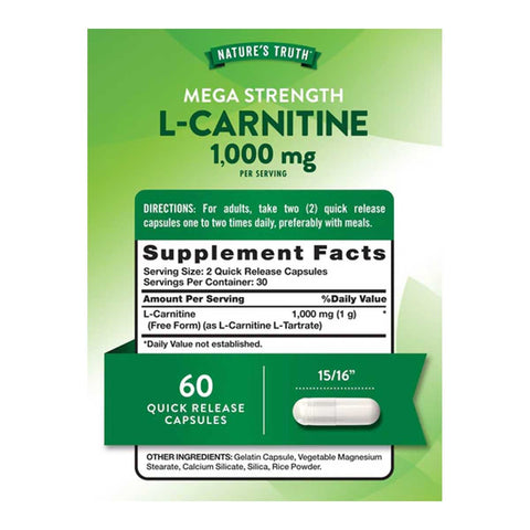Nature’s Truth L-Carnitine 1000mg Pakistan Supplement Facts