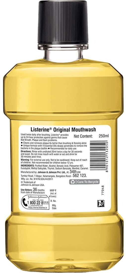 Listerine Antiseptic Mouthwash Original, 250ml - Vitamins House