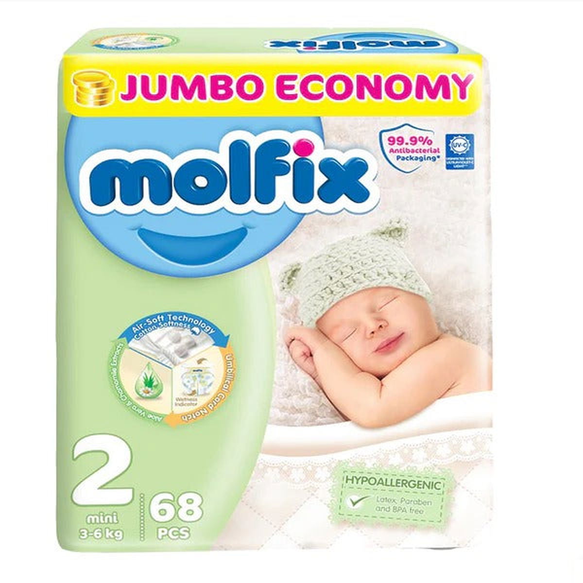 Molfix Diapers Size 2 (Mini), 68 Ct - Vitamins House