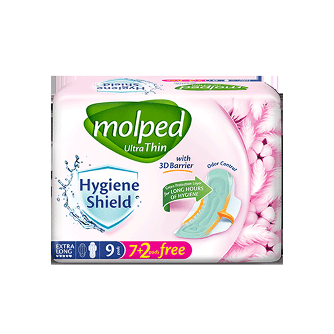 Molped Ultra Thin (Extra Long) With 3D Barrier, 9 Pads - Vitamins House