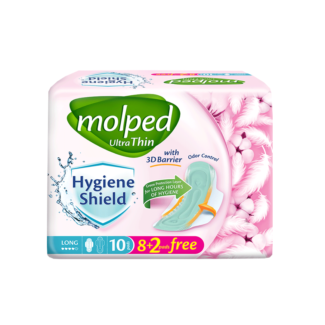 Molped Ultra Thin (Long) With 3D Barrier, 10 Pads - Vitamins House