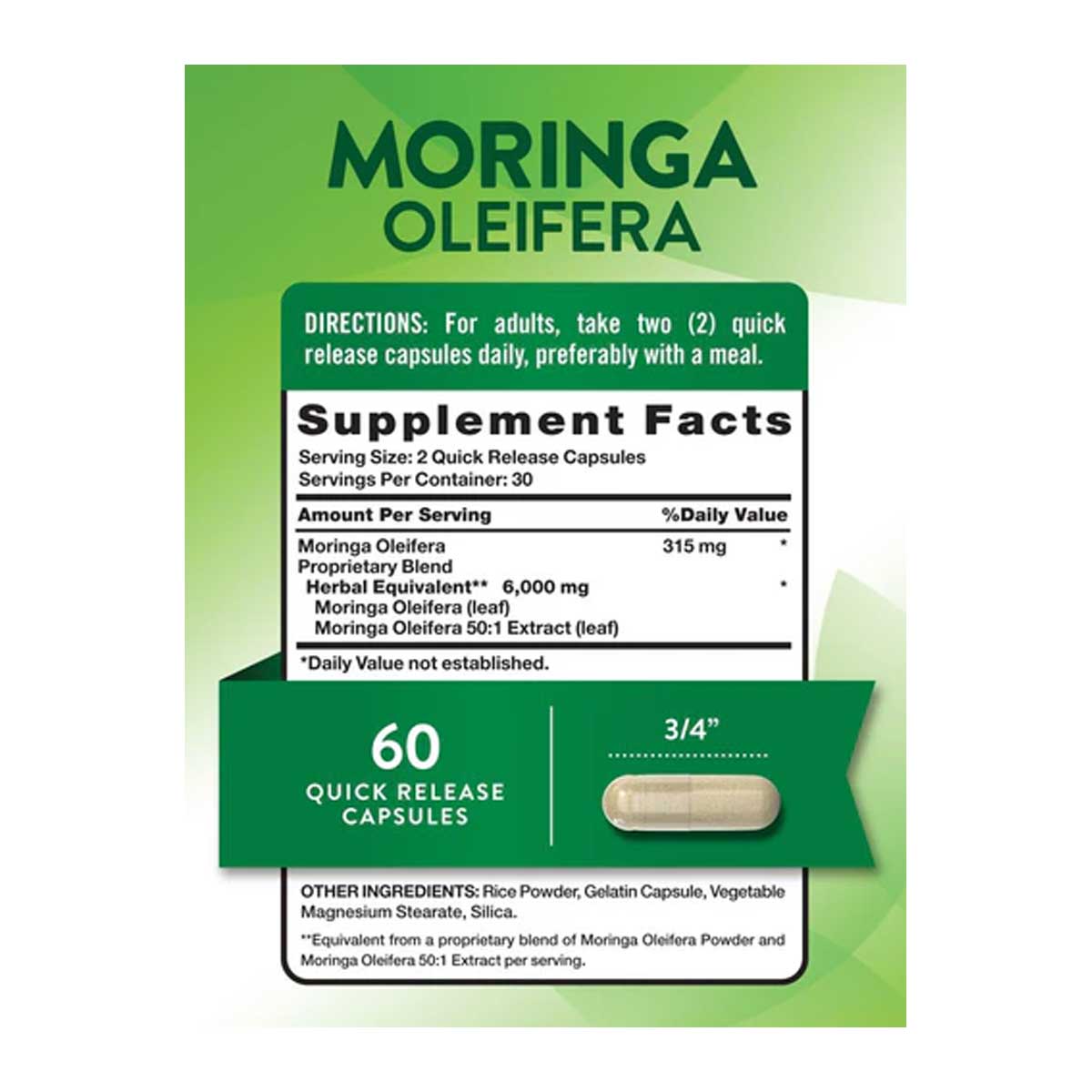 Nature’s Truth Moringa 6000mg Supplement Facts