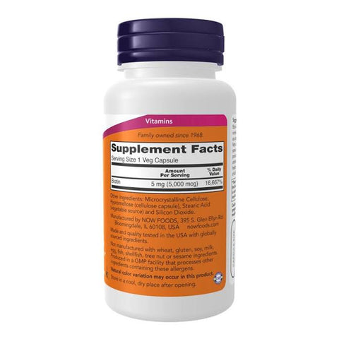 NOW Biotin 5000mcg 120 Capsules Supplement Facts