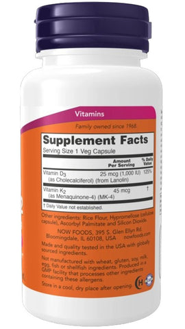 NOW Vitamin D-3 & K-2, 120 Ct