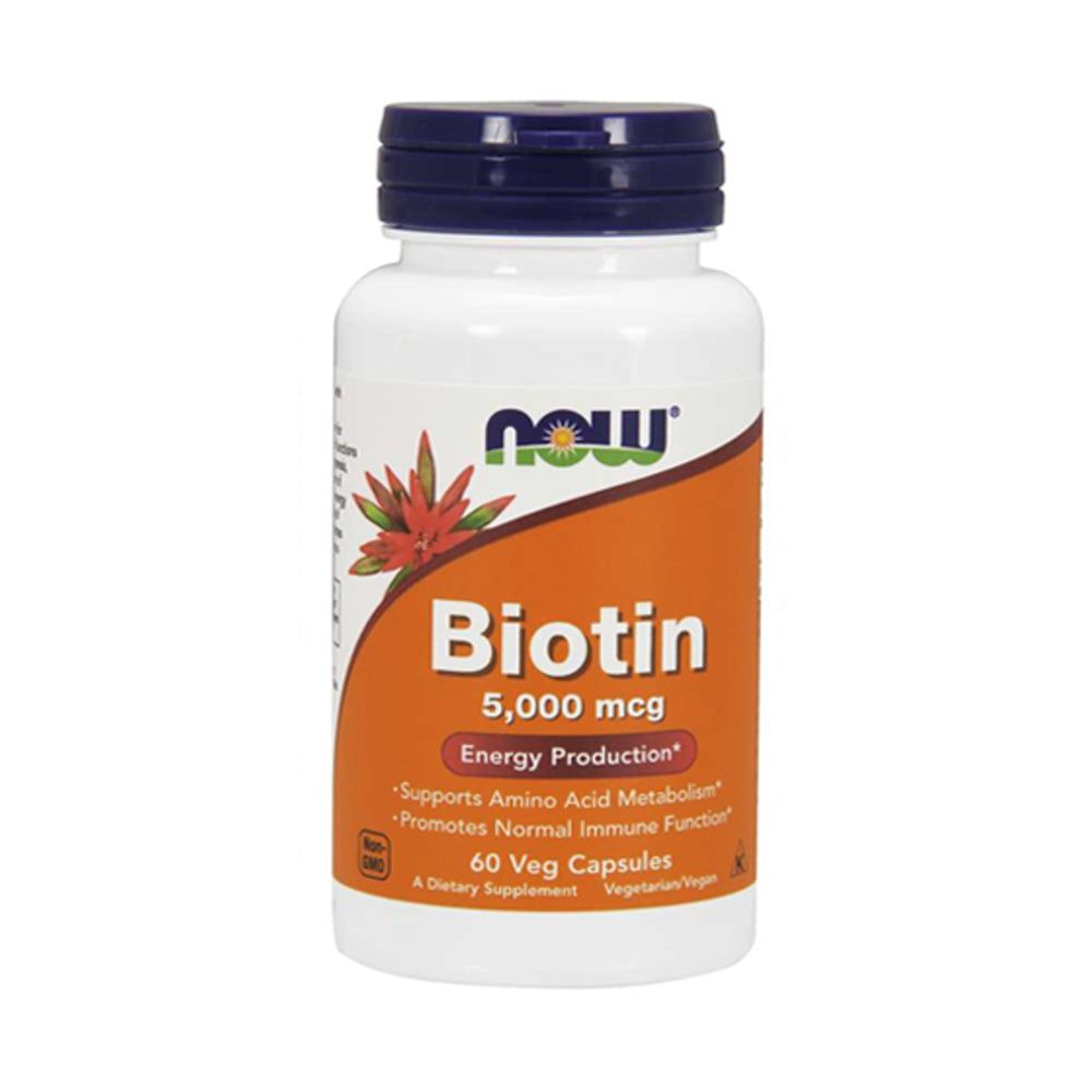 NOW Biotin 5000mcg, 60 Veg Capsules - Vitamins House