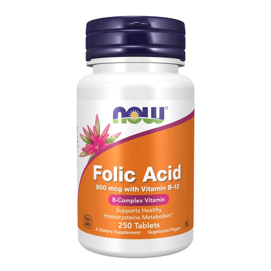 NOW Folic Acid 800mcg with Vitamin B-12, 250 Ct