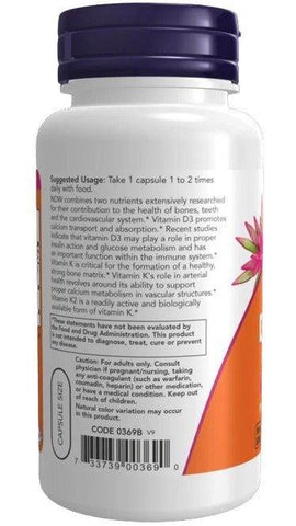 NOW Vitamin D-3 & K-2, 120 Ct - Vitamins House