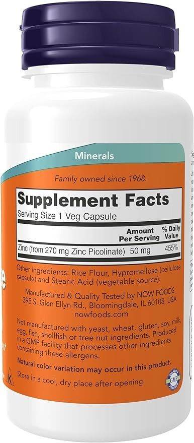 NOW Zinc Picolinate 50mg 120 Capsules - Vitamins House