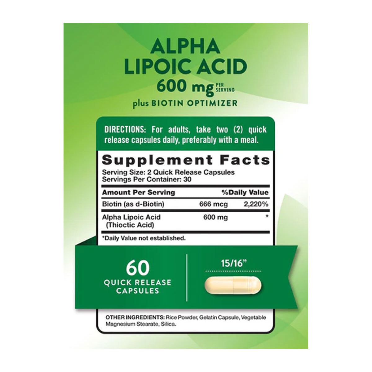Nature’s Truth Alpha Lipoic Acid 600mg Supplement Facts