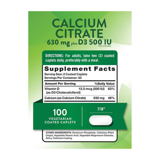 Nature’s Truth Calcium Citrate in Pakistan Supplement Facts