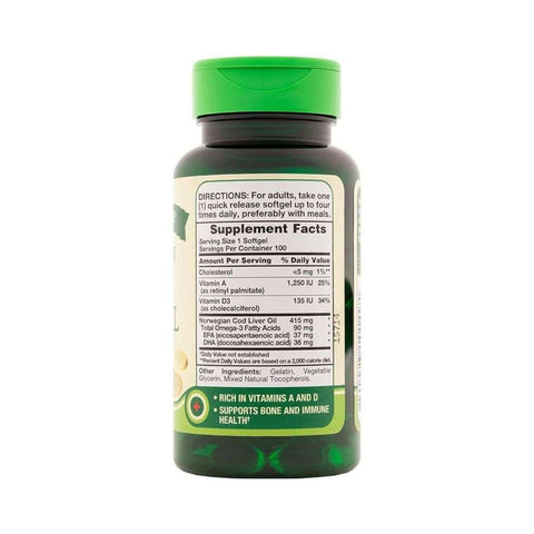 Nature’s Truth Cod Liver Oil 100 Softgels Supplement Facts