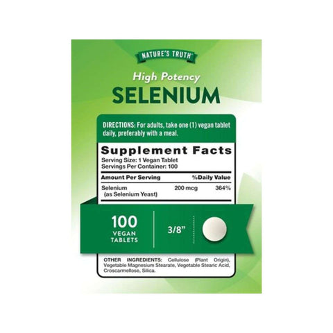 Nature’s Truth Selenium 200mcg in Pakistan Supplement Facts