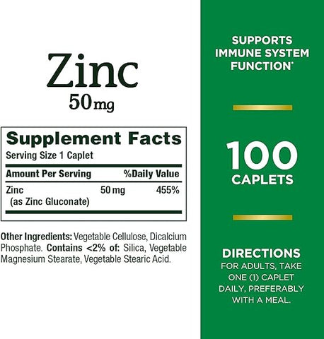 Nature's Bounty Mineral Supplement Caplets Chelated Zinc 50mg